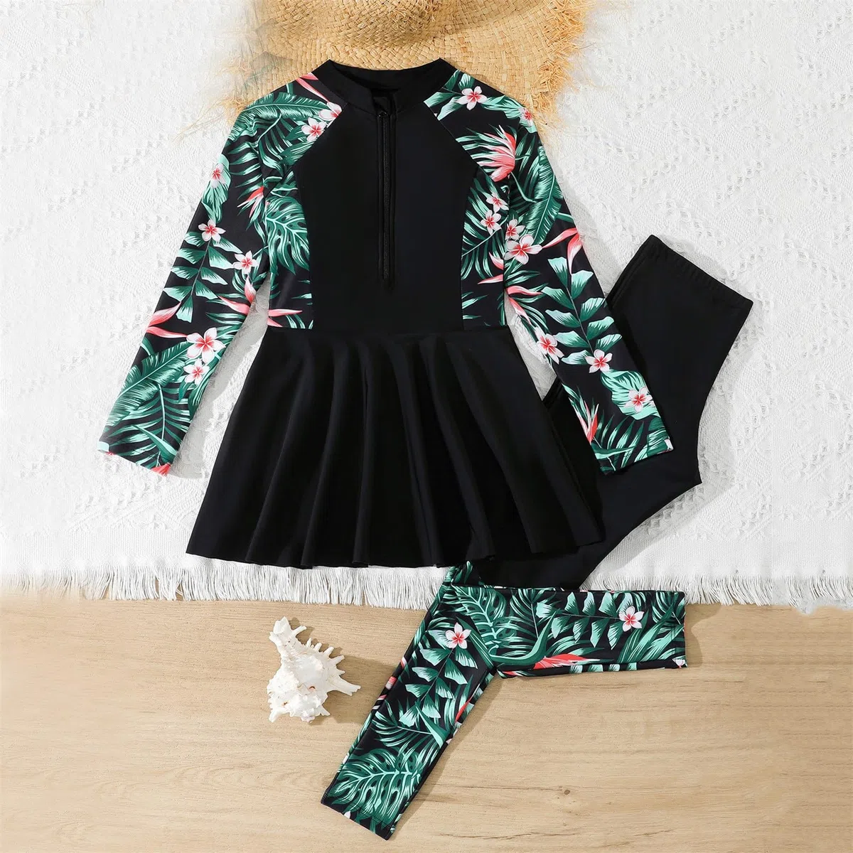 2026 Traje de baño de 2 Piezas para niña musulmán Burkini Modest Vestido de baño de Manga Larga y pantalón Conjunto Rashguard Anti UV