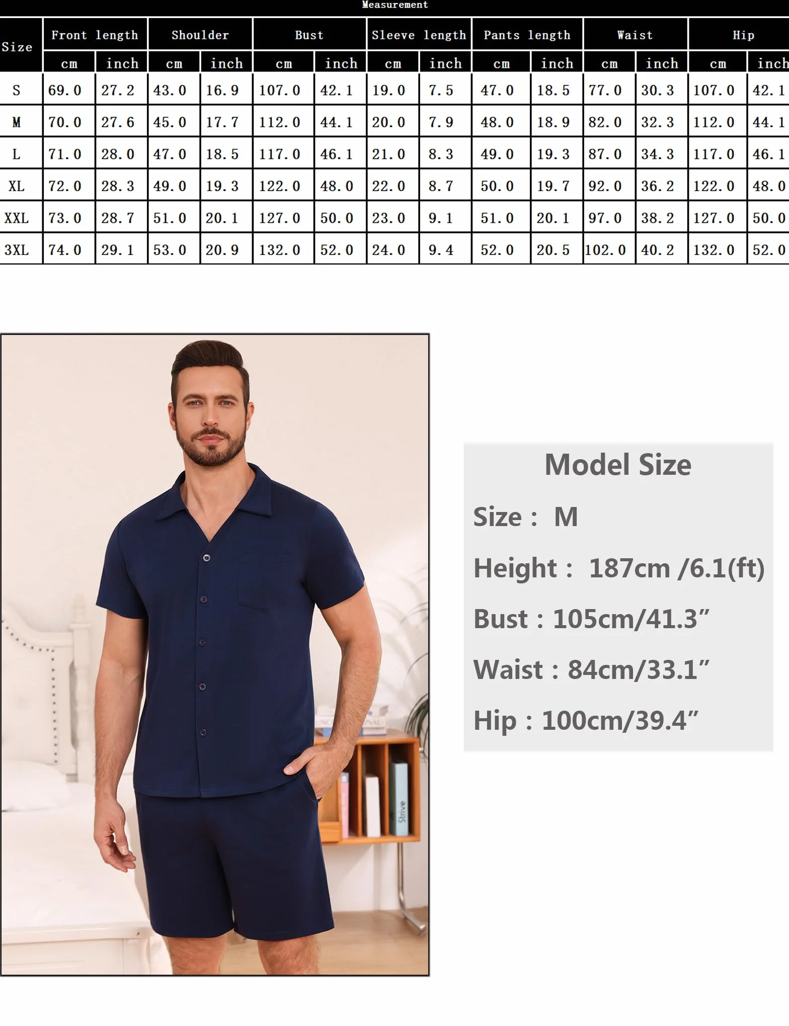 Bresdk Pijamas Hombre Verano Corto Algodon con Camisa Abotonada y Shorts Ropa de Dormir Manga Corta