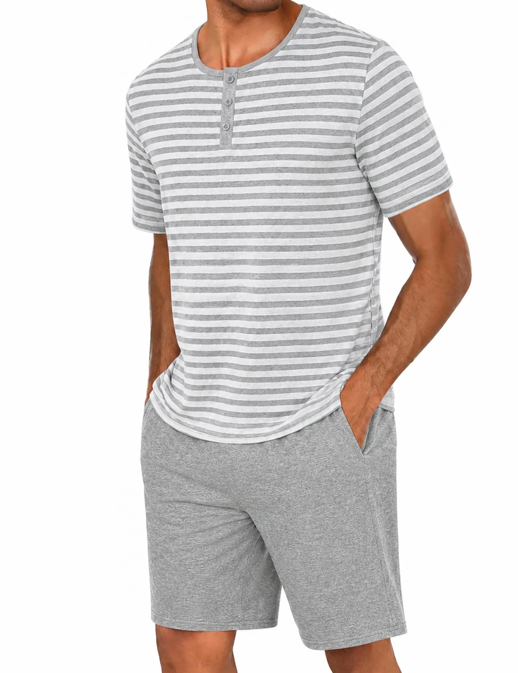 Marvmys Conjunto de Pijama Corto con Cuello en V Estampado de Colores Combinados Conjunto de Pijama Corto de Manga Corta para Hombre Ropa Deportiva Cómoda y Transpirable de Algodón para Hombre S-XXL