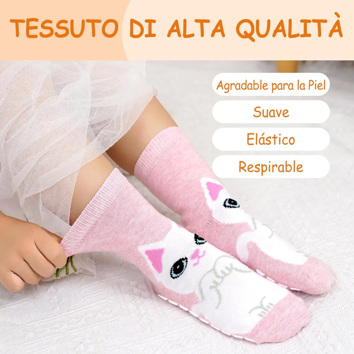 Calcetines Antideslizantes de Algodón para Niñas con Diseños de Animales y Dibujos - Talla 20-38, para Deporte y Uso Diario, 2-14 Años, 5 Pares