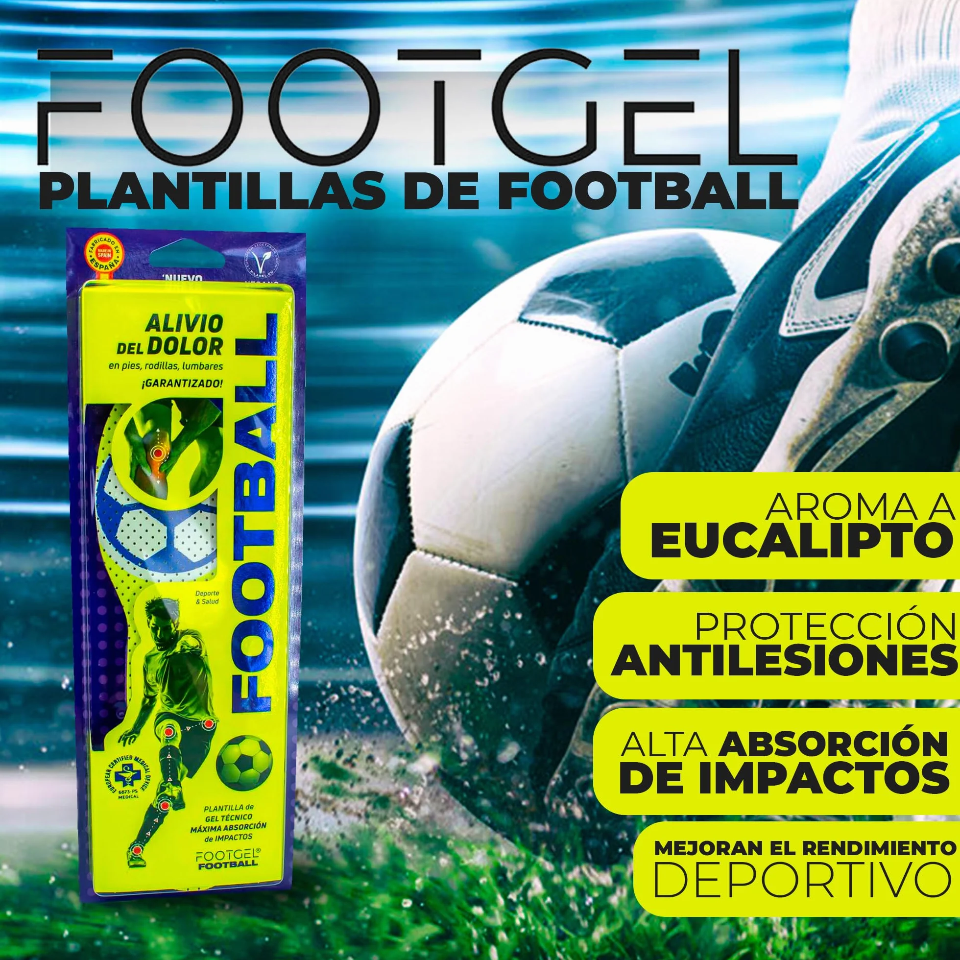 Plantillas Botas de Futbol | Plantillas Gel Deportivas Hombre/Mujer Transpirables, Cómodas | Estabilizadoras, Previenen Lesiones, Dolores en Pies, Rodillas y Lumbares | Tallas 43 a 47