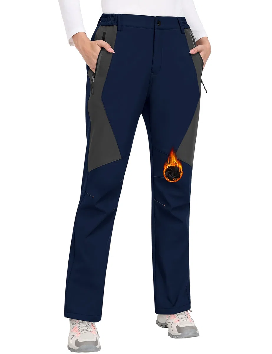 Pantalones Trekking Mujer Invierno Impermeables Montaña Senderismo Termico Pantalon Nieve Ski Esquí Polar Forrado Aire Libre Pantalón de Trabajo Escalada Softshell