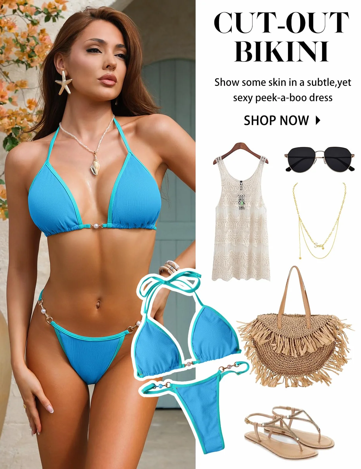 Nadeer Bikini Mujer Sexy Traje de Baño de Dos Piezas Halter Triángulo Bikini Top Cintura Baja Tanga Bañador Ropa de Playa