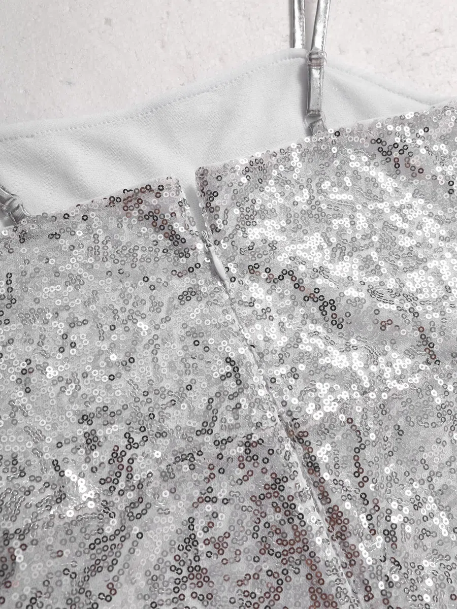 IEFIEL Mono Lentejuelas de Fiesta para Niñas sin Manga Mono Acampanado de Discoteca Hippie Disfraz de Barbi Cosplay Cumpleaños Carnaval Costume 5-16 Años