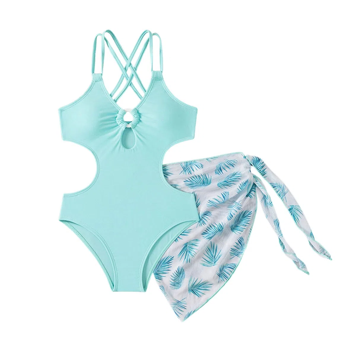 Bañador Niña 5-14 Años Natacion Una Pieza Bañadores Adolescente Chica Cuello V Cut out Sólido Traje de Baño Piscina Tirantes Trikini con Falda Deportivo Playa Vacaciones Swimwear