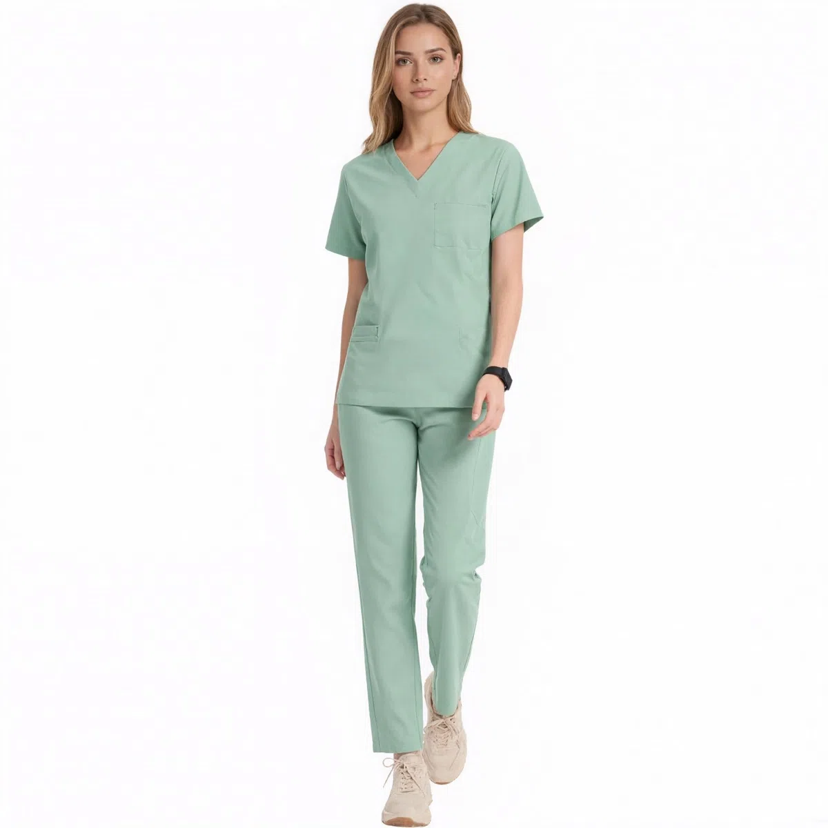Maizoon Uniformes Médicos para Mujer Elástico Ropa de Enfermería de Cuello en V Cómoda Blusa y Pantalones y con Bolsillos
