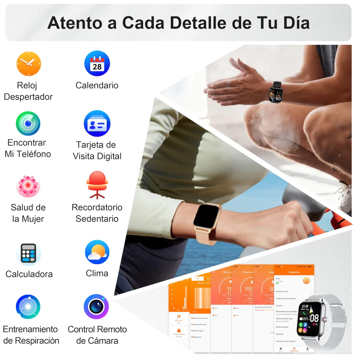 LODIMEKE Reloj Inteligente Mujer Hombre con Llamadas AI Voz y Whatsapp, 1.96" Smartwatch Monitor de Presión Arterial/SpO2/ Sueño/Podómetro/ 100+ Deportes, Pulsera Regalo iOS Android
