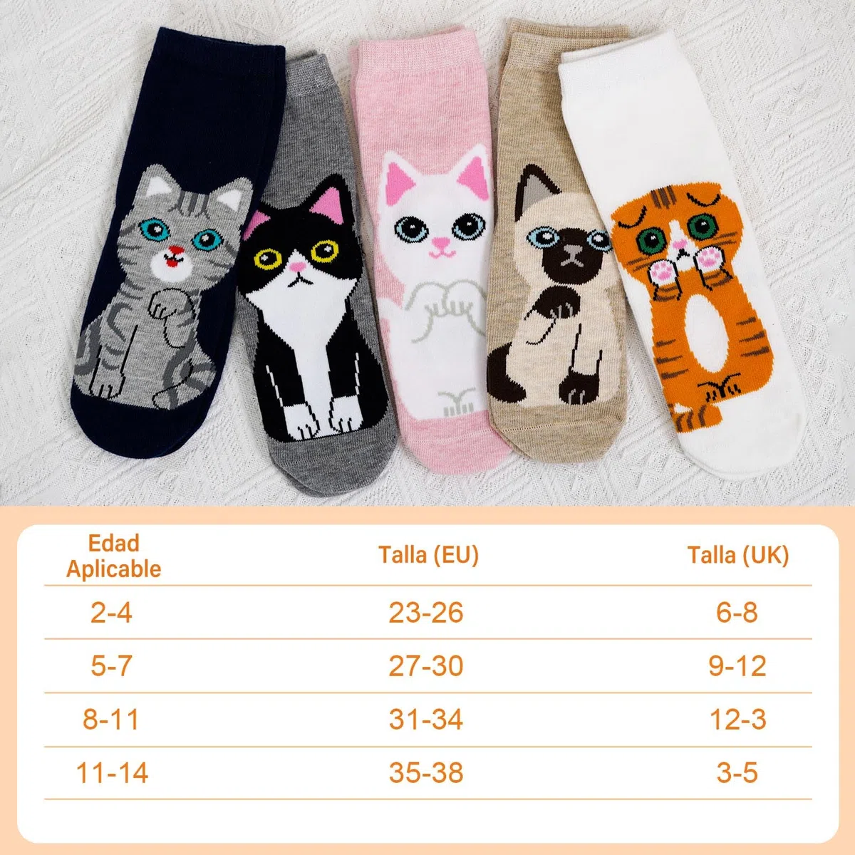 Calcetines Antideslizantes de Algodón para Niñas con Diseños de Animales y Dibujos - Talla 20-38, para Deporte y Uso Diario, 2-14 Años, 5 Pares