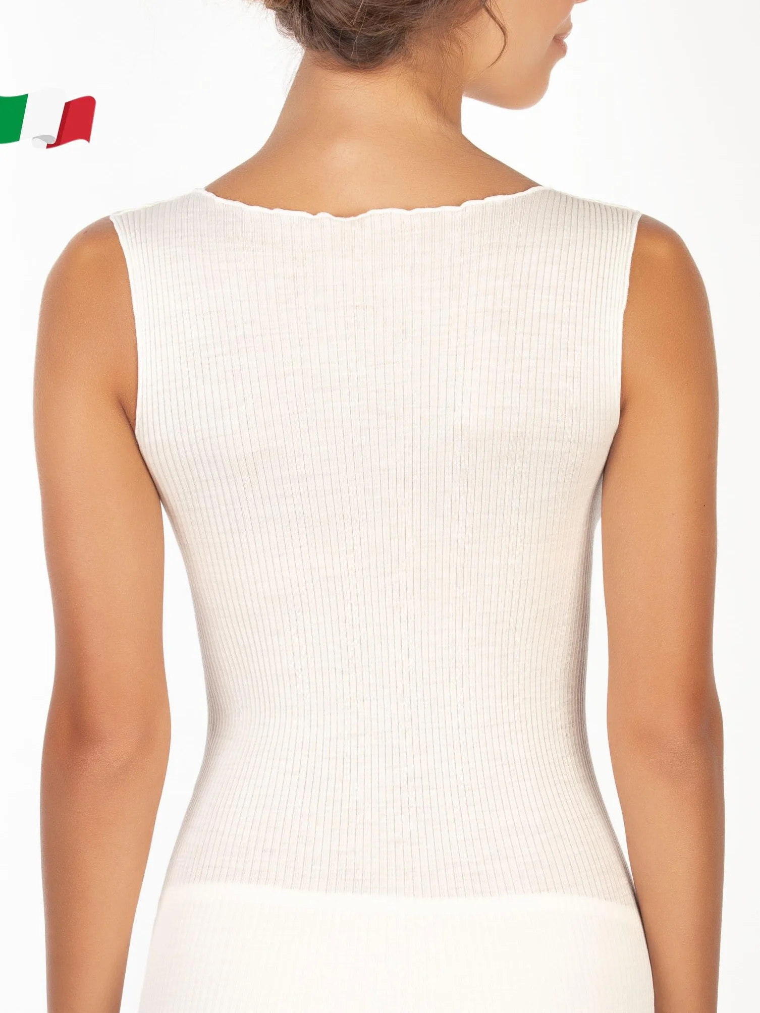 EGI Camiseta sin Mangas de Seda de Lana Cuello en V Fabricado en Italia