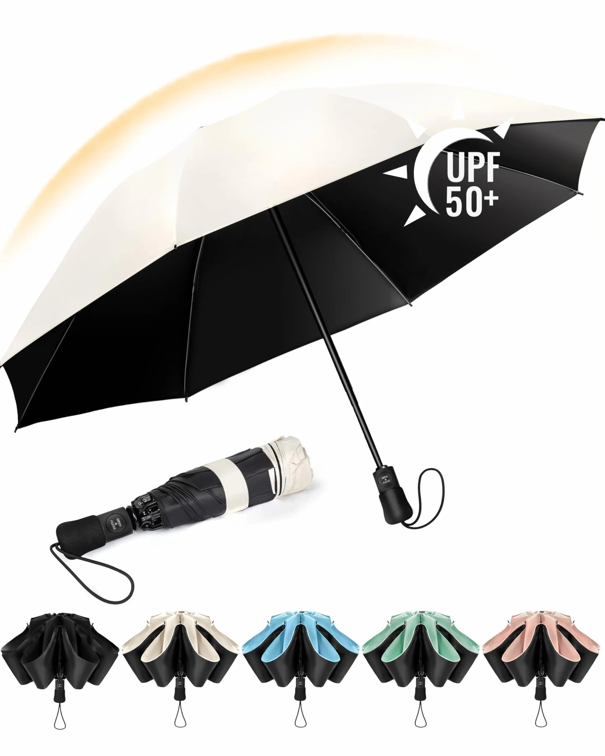 Paraguas plegable Antiviento mujer - Paraguas invertido resistente al viento, Paraguas de viaje automático portátil compacto hombre, revestimiento de 210T, resistente a los rayos UV