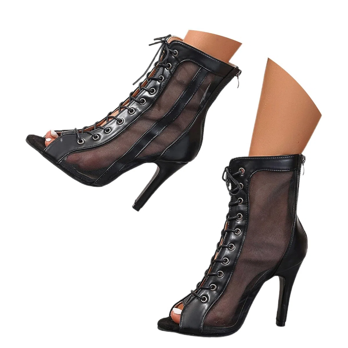Tacones Heels Baile Mujers Heels Dance Shoes Tacon Fino Zapatos Fiesta con Cordones Zapatos Punta Abierta Botines de Baile con Tacón Alto Salsa y Bachata de Salon Sandalia Elegantes Calzado de Danza