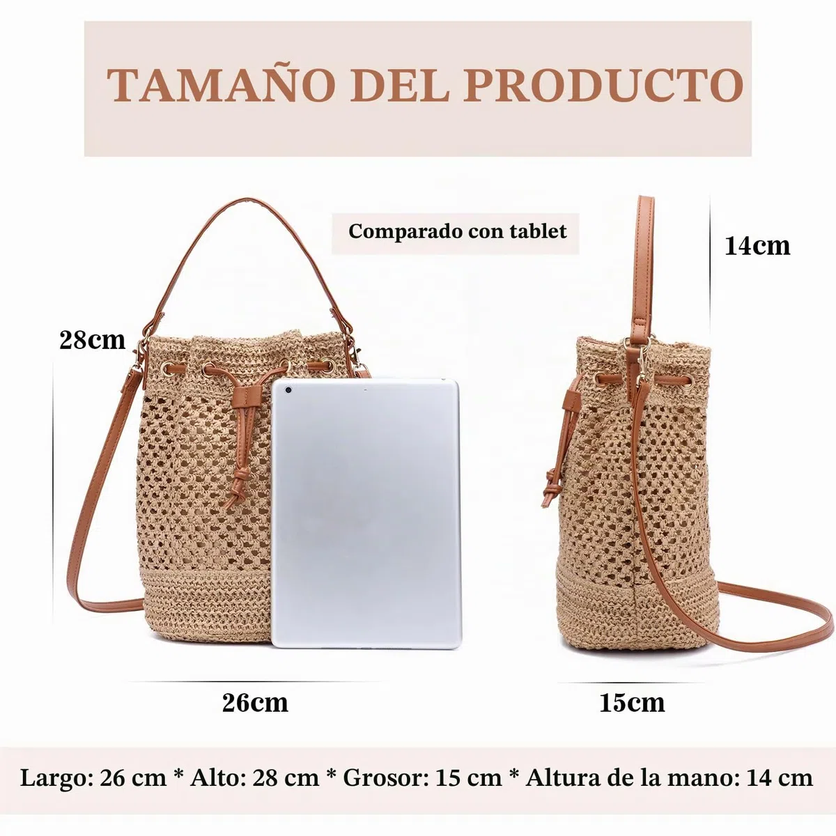 EVEOUT Bolso Cubo Bandolera de Paja tejido Mujer Bohemio Bolsos de hombro rafia de Playa vacances Verano