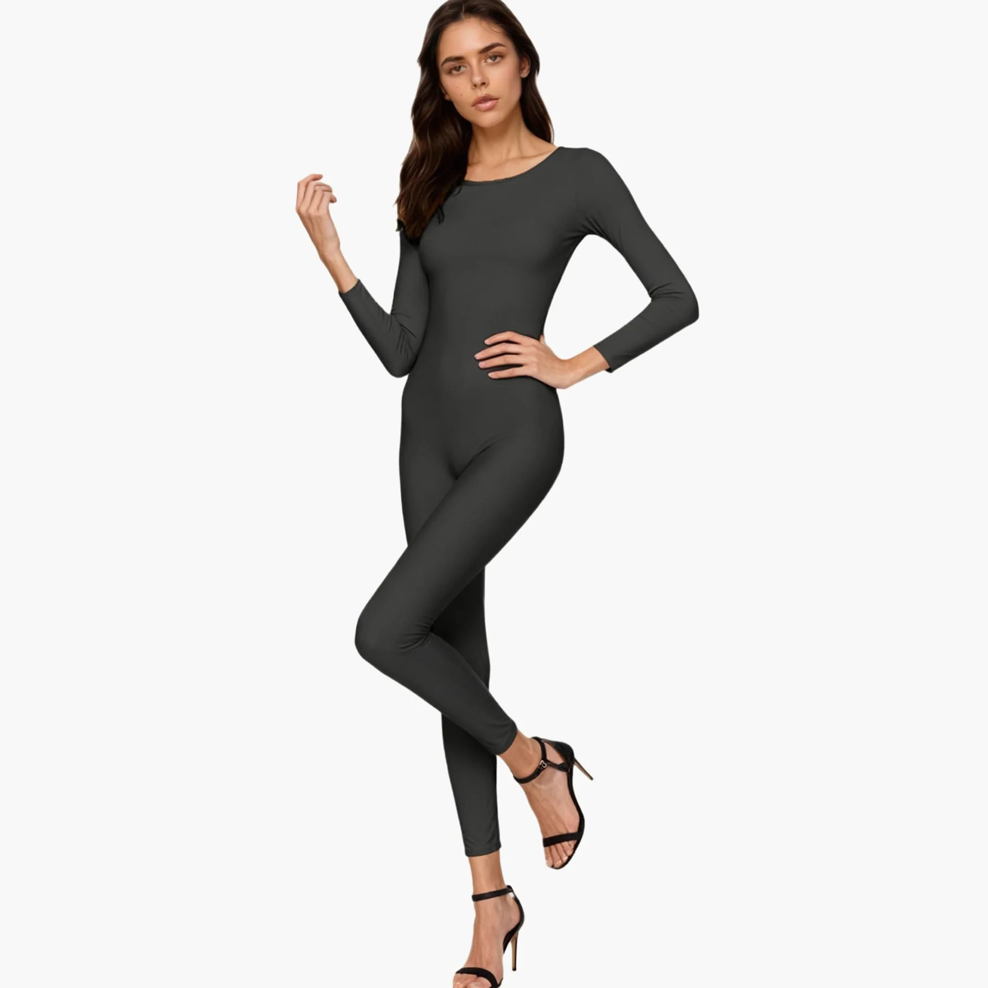 Carnavalife Maillot de Danza Ballet Mujer, Mono de Cuello Redondo con Manga Larga, Body Ajustado de Cuerpo Completo de Gimnasia Rítmica Leotardo de Patinaje