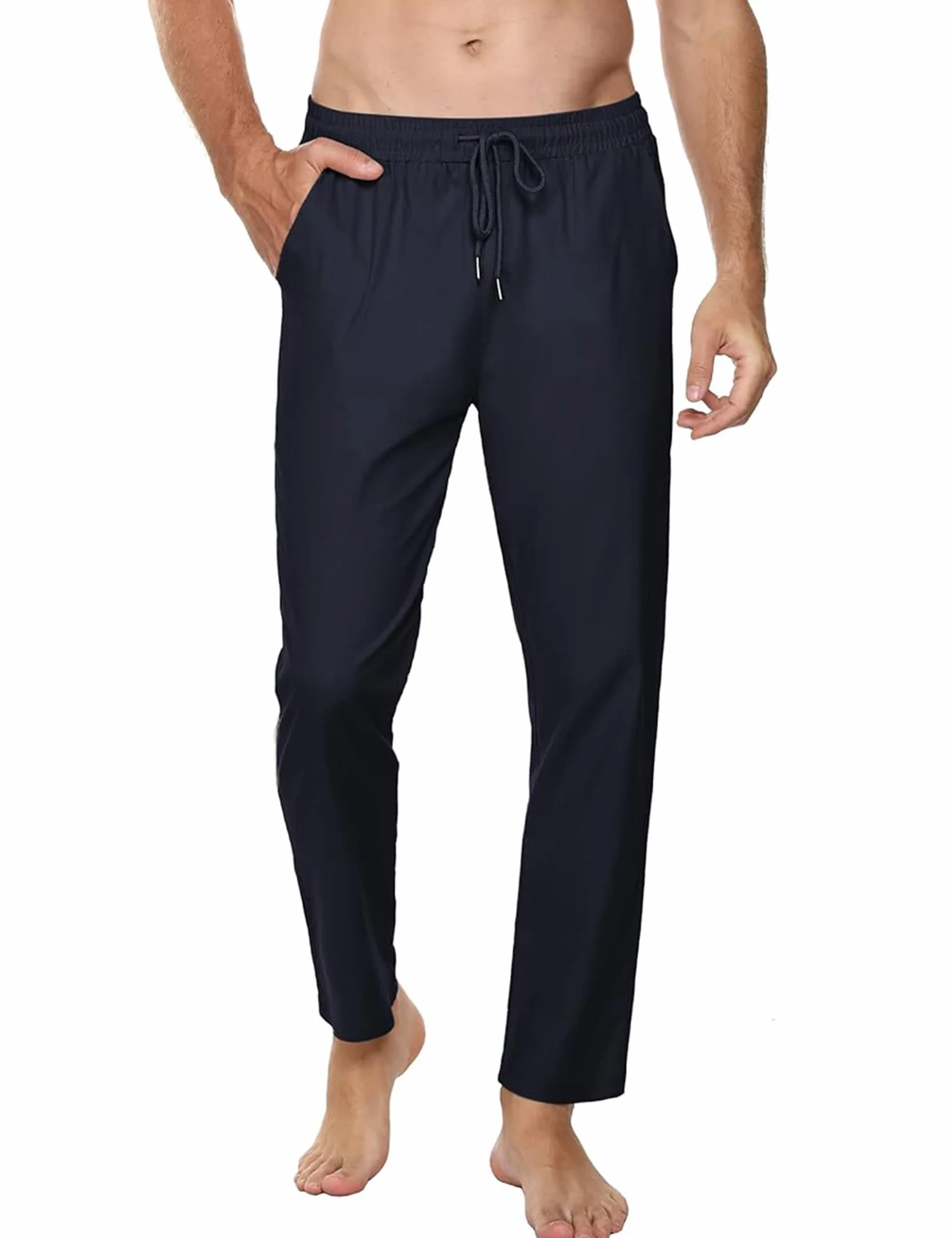 Sykooria Pantalones Hombre Casuales Lino y Algodón Pantalon Chandal Hombre Largo con Ajustable Cordón Pantalones Deportivos Hombres Cintura Elástica con Bolsillos
