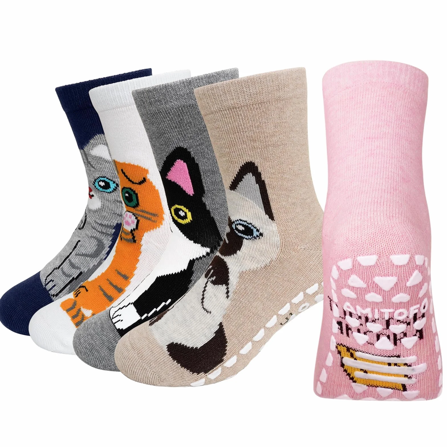 Calcetines Antideslizantes de Algodón para Niñas con Diseños de Animales y Dibujos - Talla 20-38, para Deporte y Uso Diario, 2-14 Años, 5 Pares
