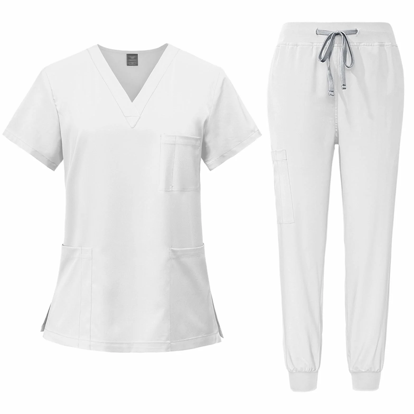 Médico Mono Cuello en V Top Corto con 3 Bolsillos Pantalones Slim Secado Rápido y Tamaños Unisex DK05