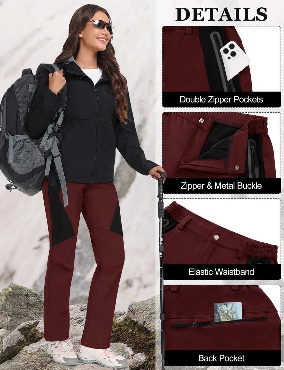heekpek Pantalon Trekking Mujer Invierno Impermeables Pantalones Ski Pantalones Nieve Termicos Polar Forrado Aire Libre Pantalon para Senderismo Montaña Esqui