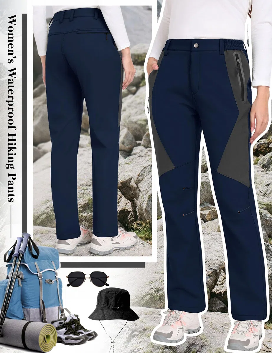 Pantalones Trekking Mujer Invierno Impermeables Montaña Senderismo Termico Pantalon Nieve Ski Esquí Polar Forrado Aire Libre Pantalón de Trabajo Escalada Softshell