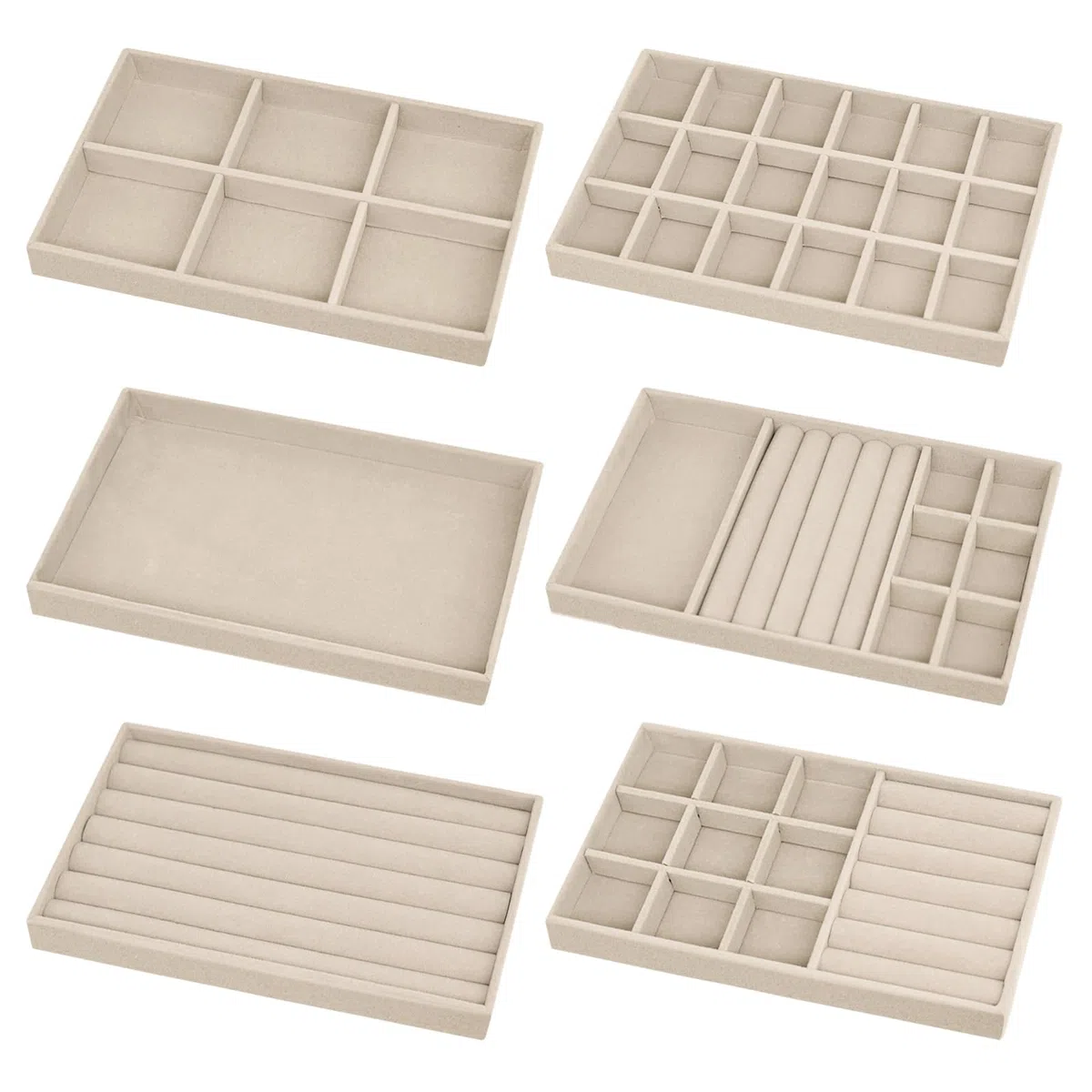 6 Pcs Bandeja de Terciopelo para Joyas, Apilable Cajón Insertar Bandejas de Joyería, Bandeja Organizadora de Joyas, Joyería Bandejas de Visualización para Anillo Pendiente Collar Pulsera - Beige