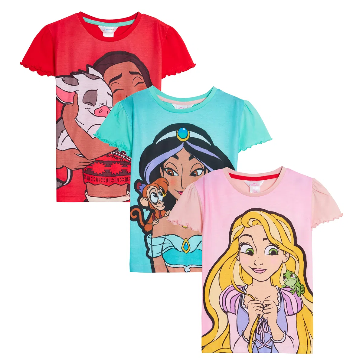 Disney Pack de 3 Camisetas Princesas para niñas, Ariel la Sirenita, Tiana y Cenicienta, Camisetas de Manga Corta