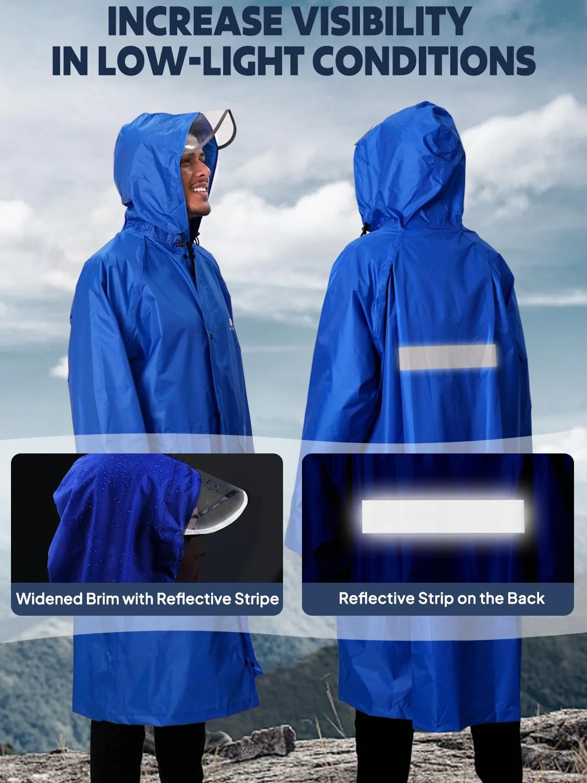 ANYOO Unisex Impermeable Ligero Portátil Con Capucha Poncho de Lluvia Compacto Reutilizable con Mangas para Mochilero Senderismo Acampar Al Aire Libre, Talla única