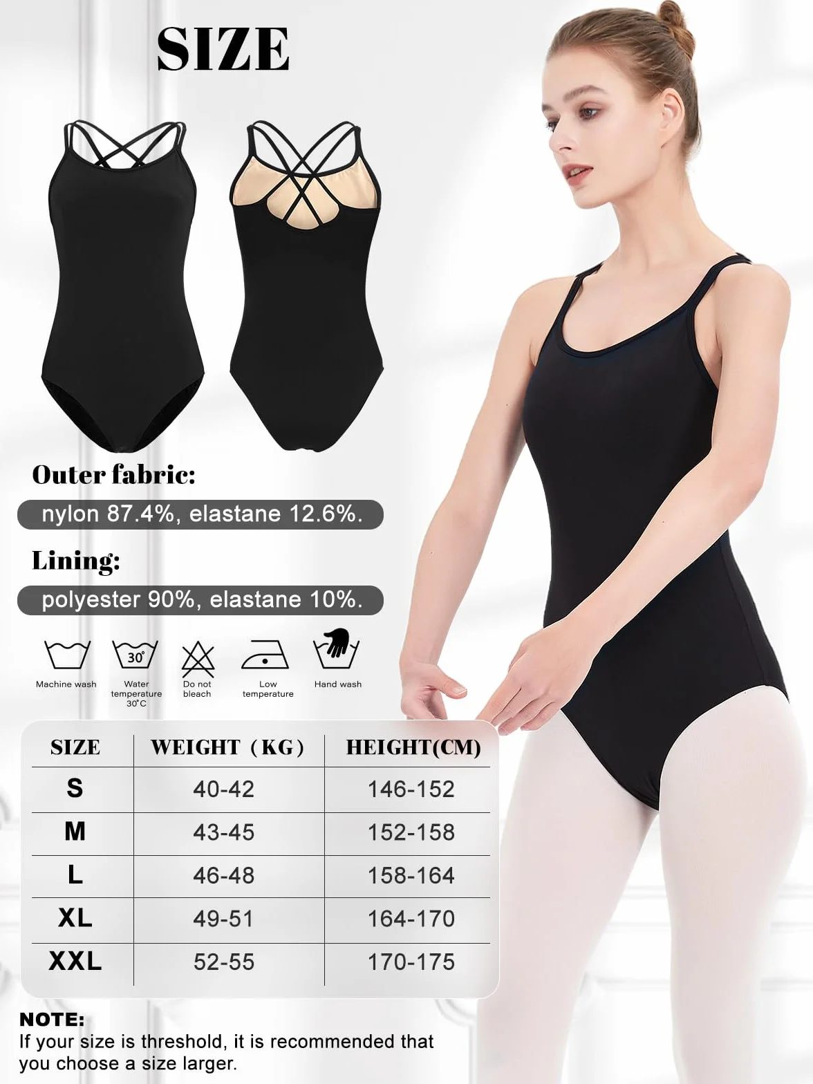 Maillot camisola para mujer, para baile, ballet, gimnasia, color negro, de alta elasticidad, leotardos de baile