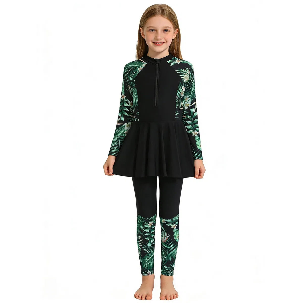 2026 Traje de baño de 2 Piezas para niña musulmán Burkini Modest Vestido de baño de Manga Larga y pantalón Conjunto Rashguard Anti UV