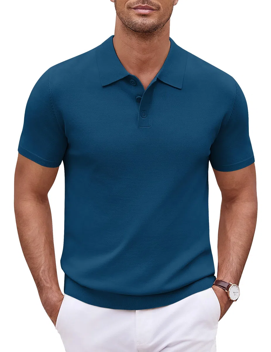 COOFANDY Camisas Polo Masculinas Camisas de Golf de Punto de Manga Corta Casual Camisas de Golf básicas de Verano Poloshirt de Color sólido