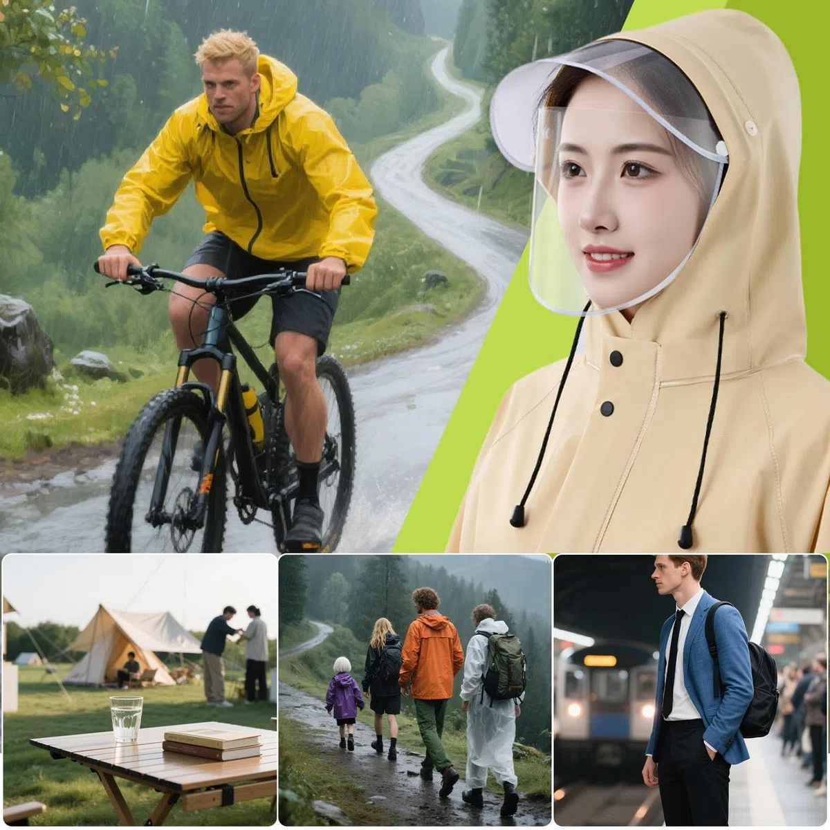 Trajes de lluvia, ergonómicos con capucha para hombre, chaquetas ligeras, pantalones, monos con capucha para montar a caballo, trabajo, pesca, viajes, camping al aire libre