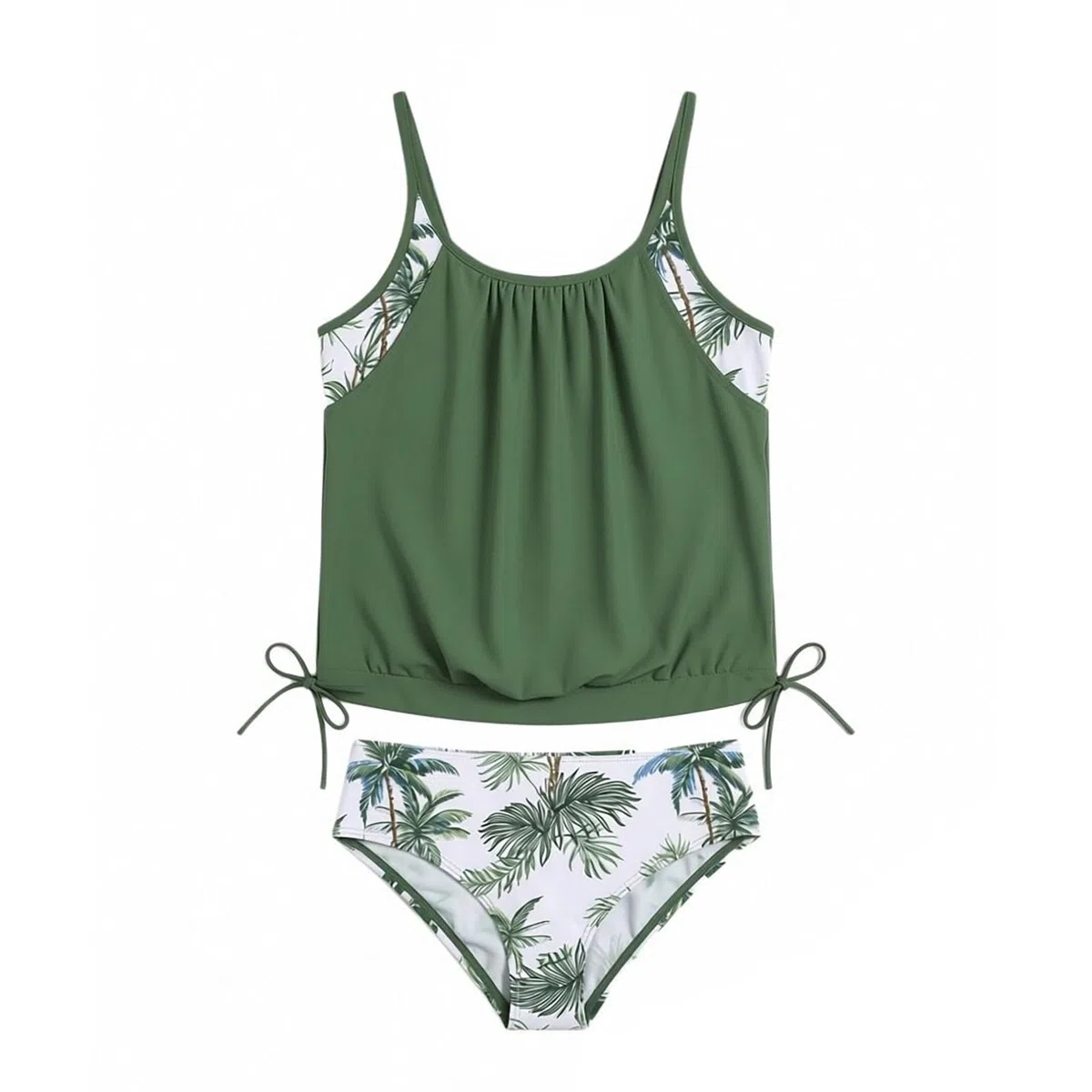 Traje de baño Tankini para niñas, de Doble Capa, con Estampado Floral y Tropical, de Dos Piezas, Talla 6 14, de Resistente al Cloro, Transpirable y Alta Elasticidad, Ideal para Actividades acuáticas