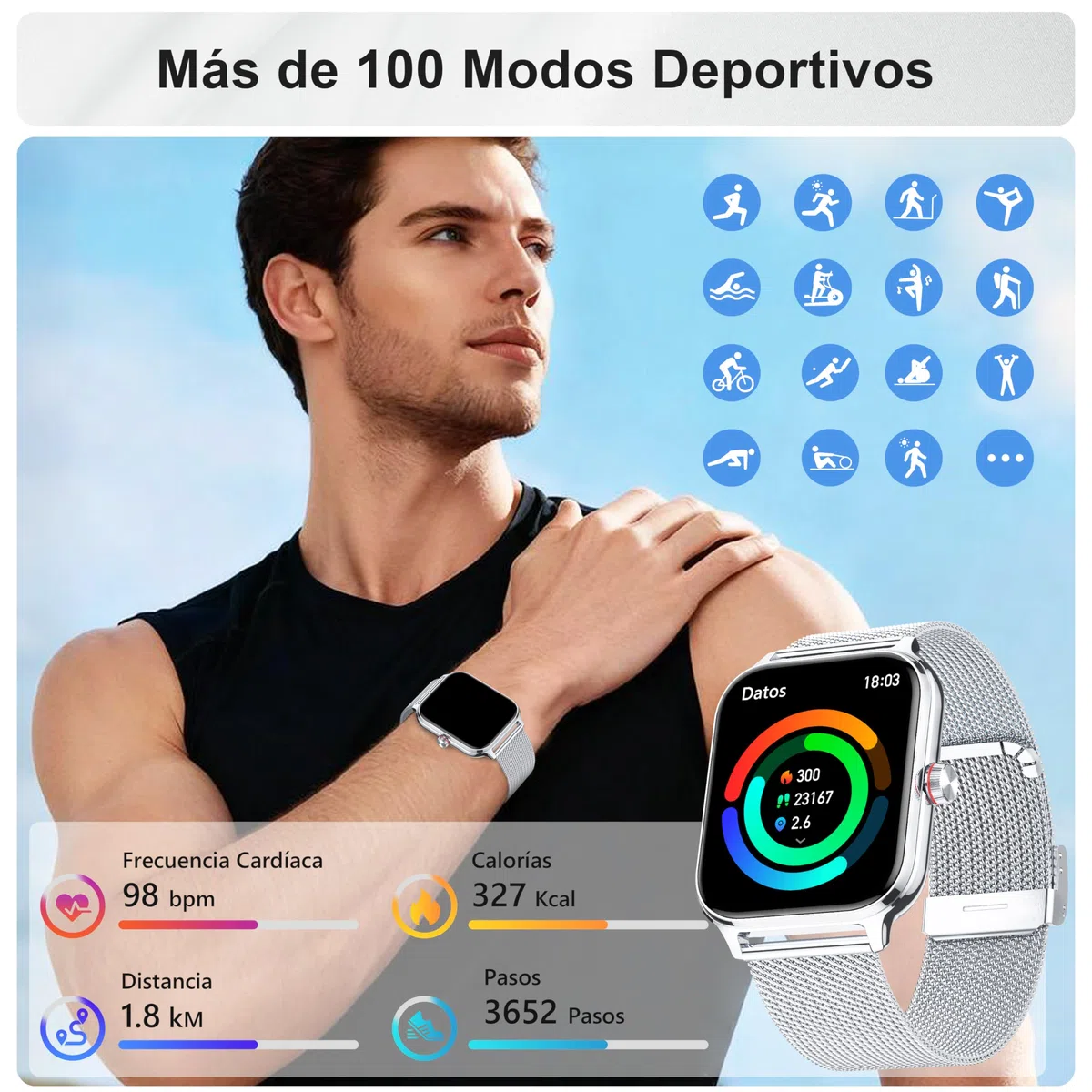 LODIMEKE Reloj Inteligente Mujer Hombre con Llamadas AI Voz y Whatsapp, 1.96" Smartwatch Monitor de Presión Arterial/SpO2/ Sueño/Podómetro/ 100+ Deportes, Pulsera Regalo iOS Android