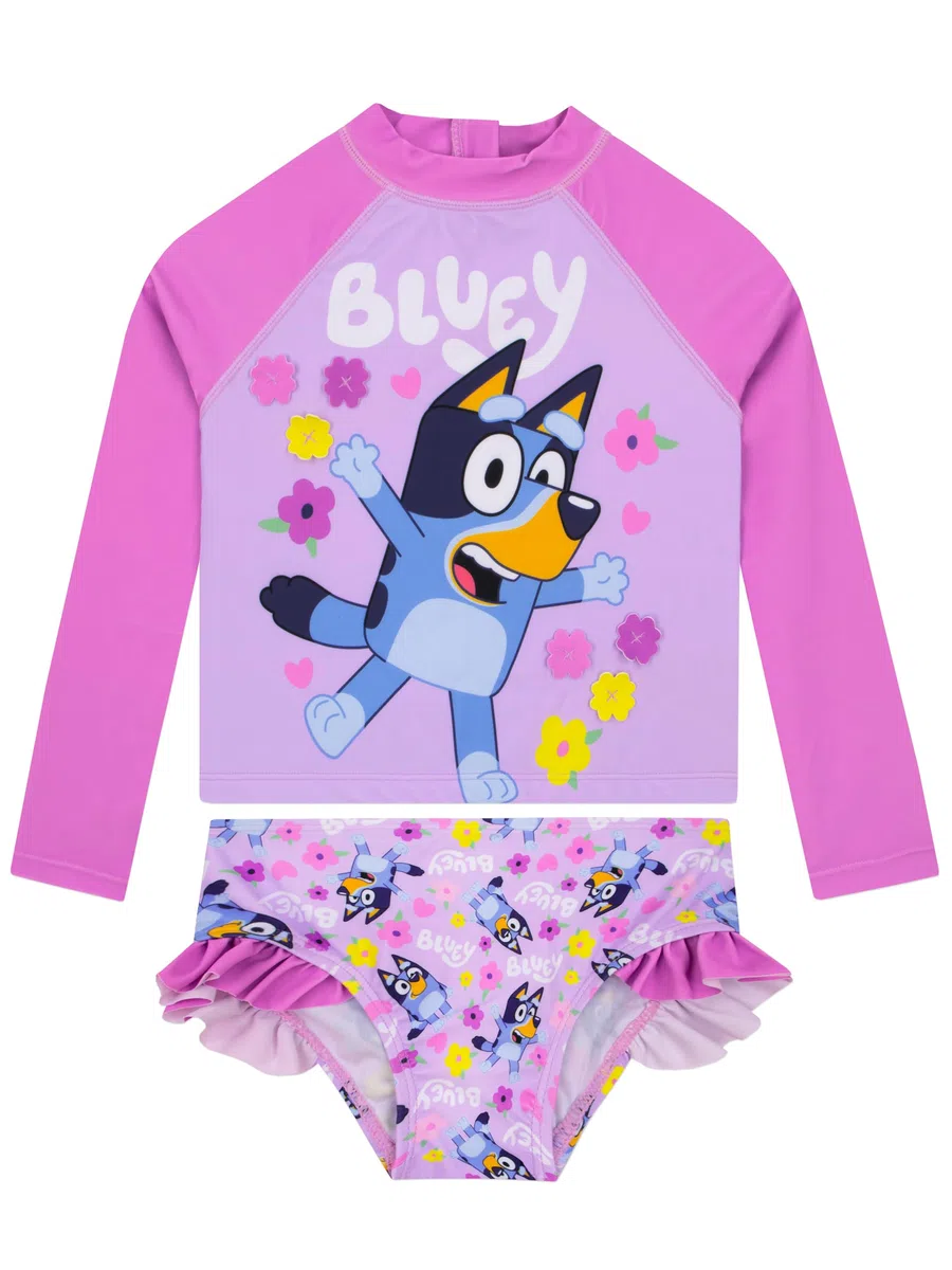 Bluey Bañador Niña, Traje De Baño Niñas Manga Lunga, Bañador Natacion Niña con Volantes