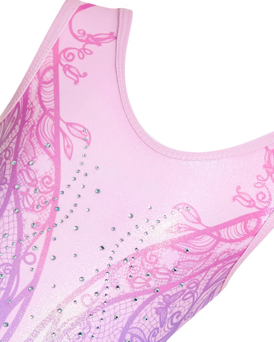 Gogokids Conjunto de leotardo de gimnasia sin mangas de tres piezas para niñas con pantalones cortos y lazo para el pelo, trajes de gimnasia con purpurina para niños con detalles de diamantes de