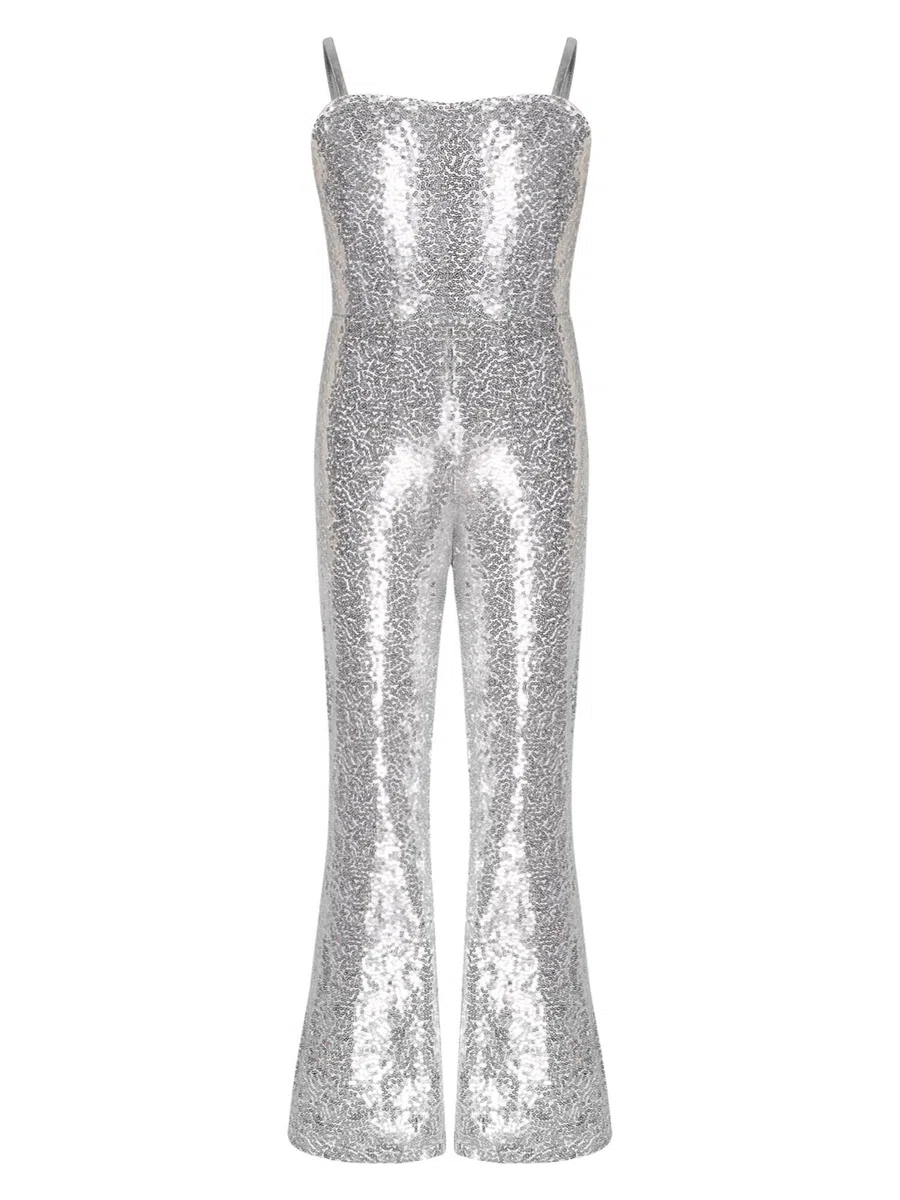 IEFIEL Mono Lentejuelas de Fiesta para Niñas sin Manga Mono Acampanado de Discoteca Hippie Disfraz de Barbi Cosplay Cumpleaños Carnaval Costume 5-16 Años