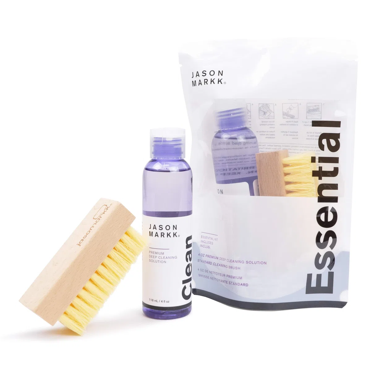Jason Markk Essential Kit de Limpieza Zapatillas, Con Cepillo y Solución (118ml), Para zapatillas deportivas y zapatos de piel plena flor, goma y otros materiales