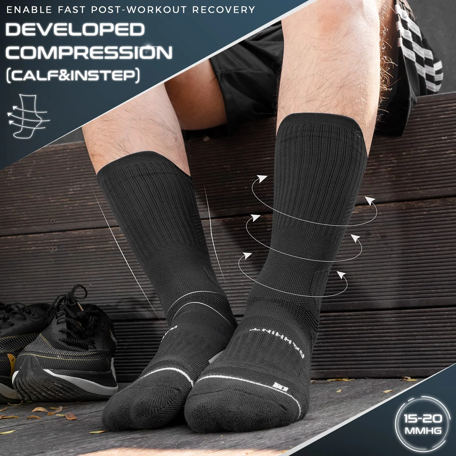 Rahhint Coolmax Compresión Calcetines Running Hombre, Deporte Anti-Ampollas, Amortiguación Respirable, Soporte del Arco (Tallas 35-51, 3 Pares)