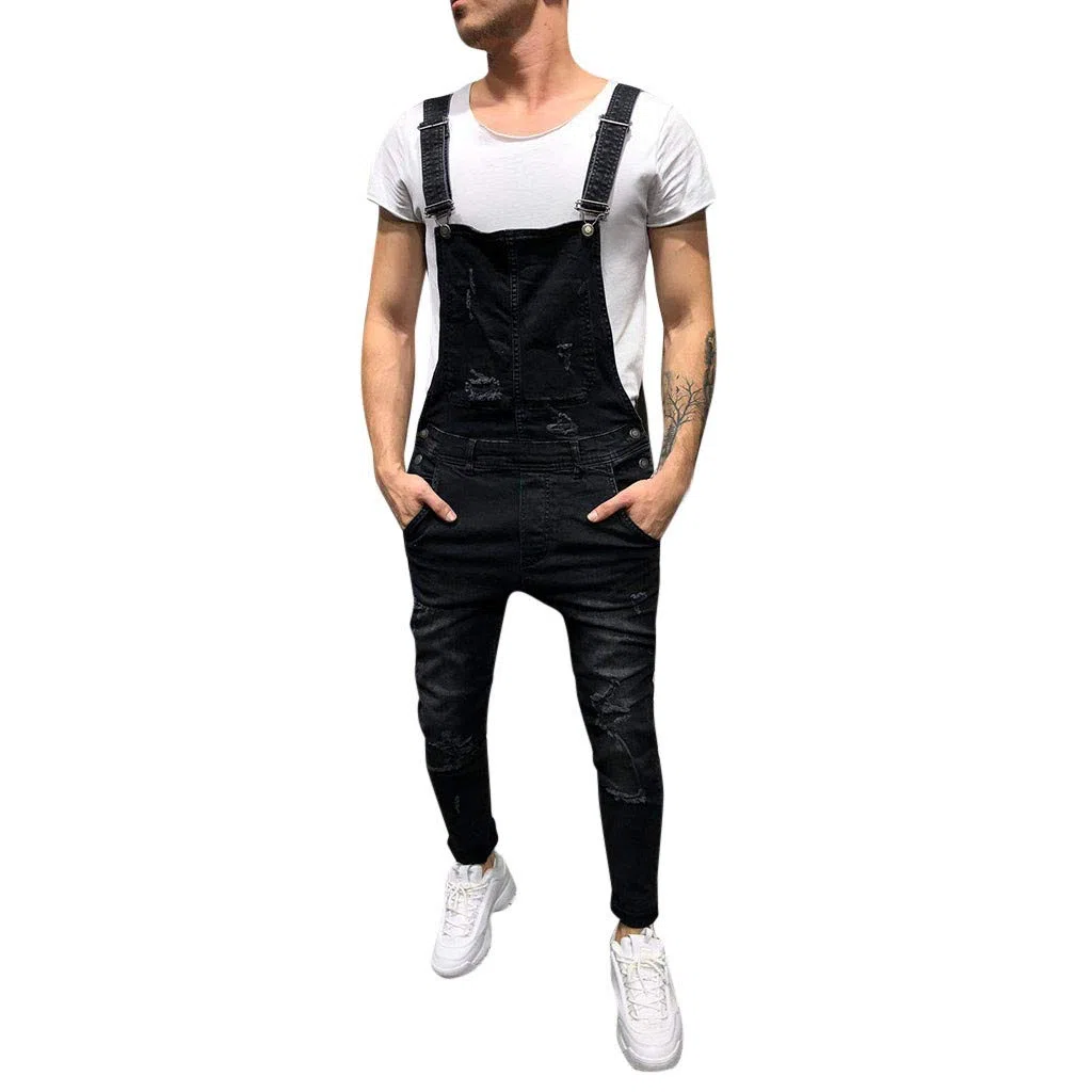 Petos de Pantalones Vaqueros de Mono para Hombre Pantalones de Bolsillo Rotos Pantalones de Liga Babero Pantalón
