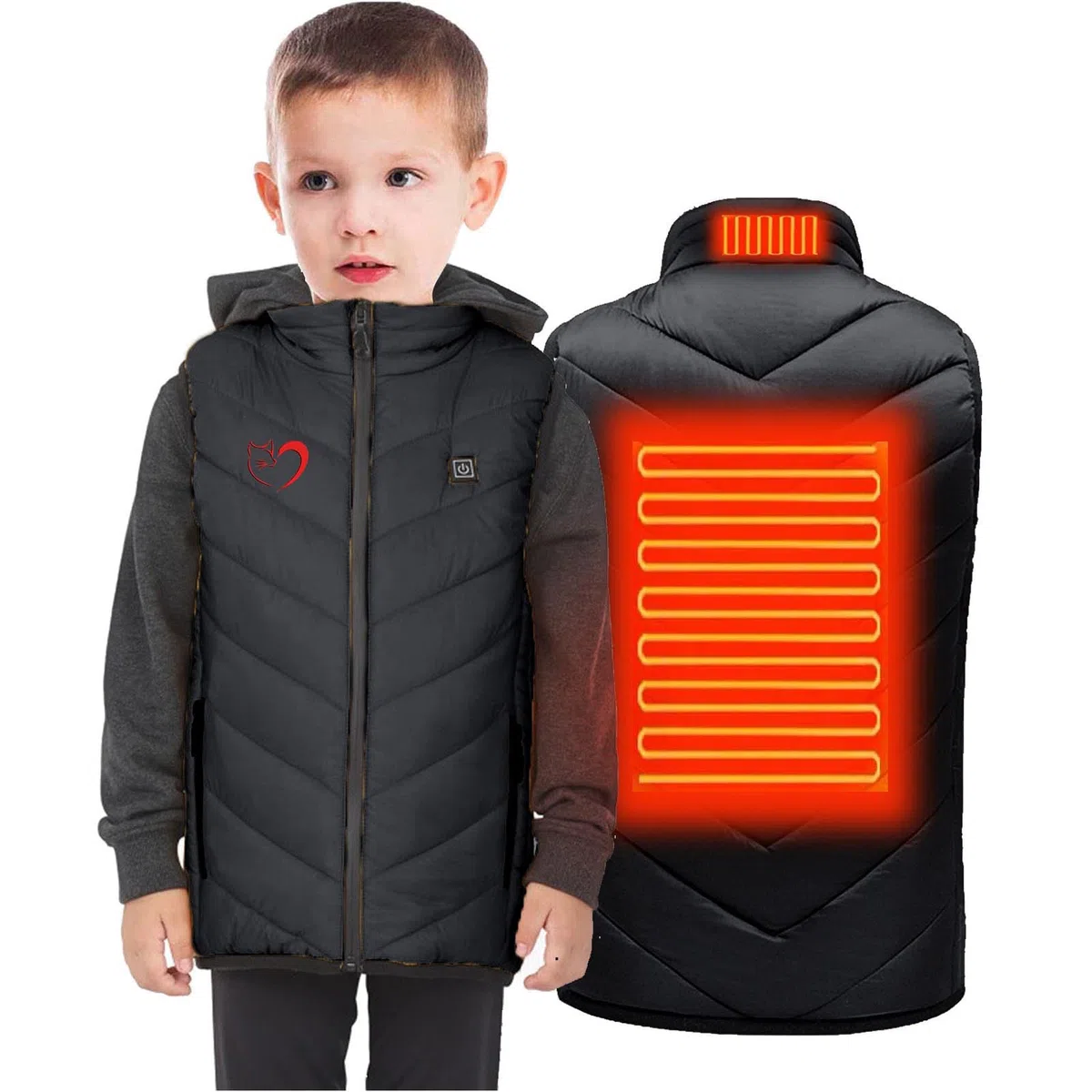 YAOJIWANG Chaleco Calefactable Niño – Chaleco Ligero Térmico para Niños y Niñas Calefacción Mejorados para Invierno y Actividades al Aire Libre Chalecos Acolchado con Capucha