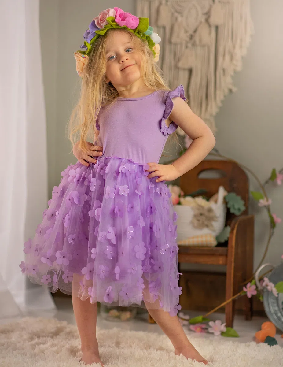 Arshiner Vestidos para Niña Vestido de Tul Mangas Voladoras Vestido de Princesa Vestido Festivo Tutú Vestido Infantil Vestido de Fiesta de Algodón Vestido de Cumpleaños Boda Verano 2-7 años