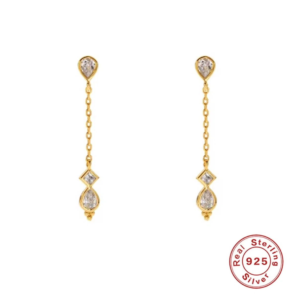 Pendientes colgantes de plata 925, aretes para mujer, aretes de moda vintage con borla de circonita ovalada, aretes de gota plateados/dorados para esposa mamá
