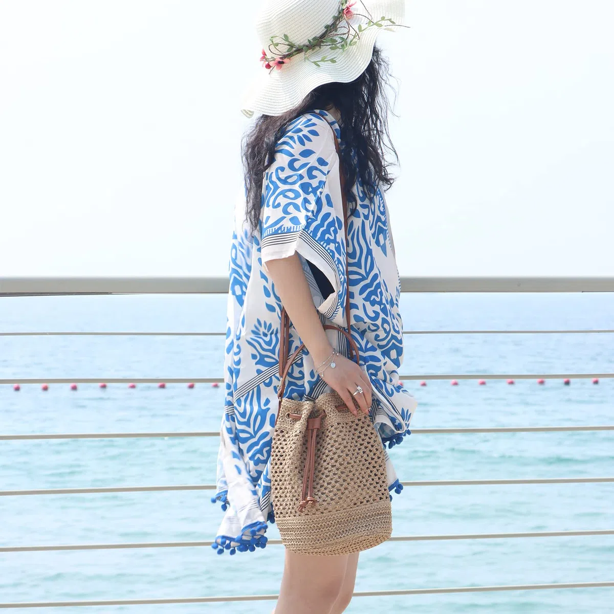 EVEOUT Bolso Cubo Bandolera de Paja tejido Mujer Bohemio Bolsos de hombro rafia de Playa vacances Verano