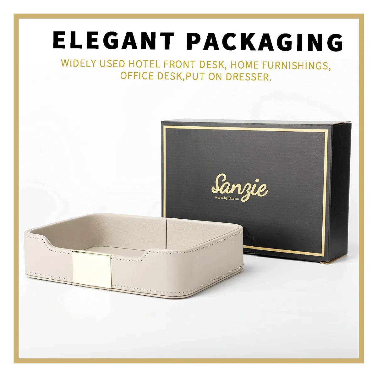 SANZIE Bandeja de Cuero de Lujo, Organizador de Escritorio, Bandeja Decorativa para Mesa de Entrada, para Guardar Joyas, Relojes, cosméticos, Llaves, teléfono, Cartera, Accesorios para el hogar y la