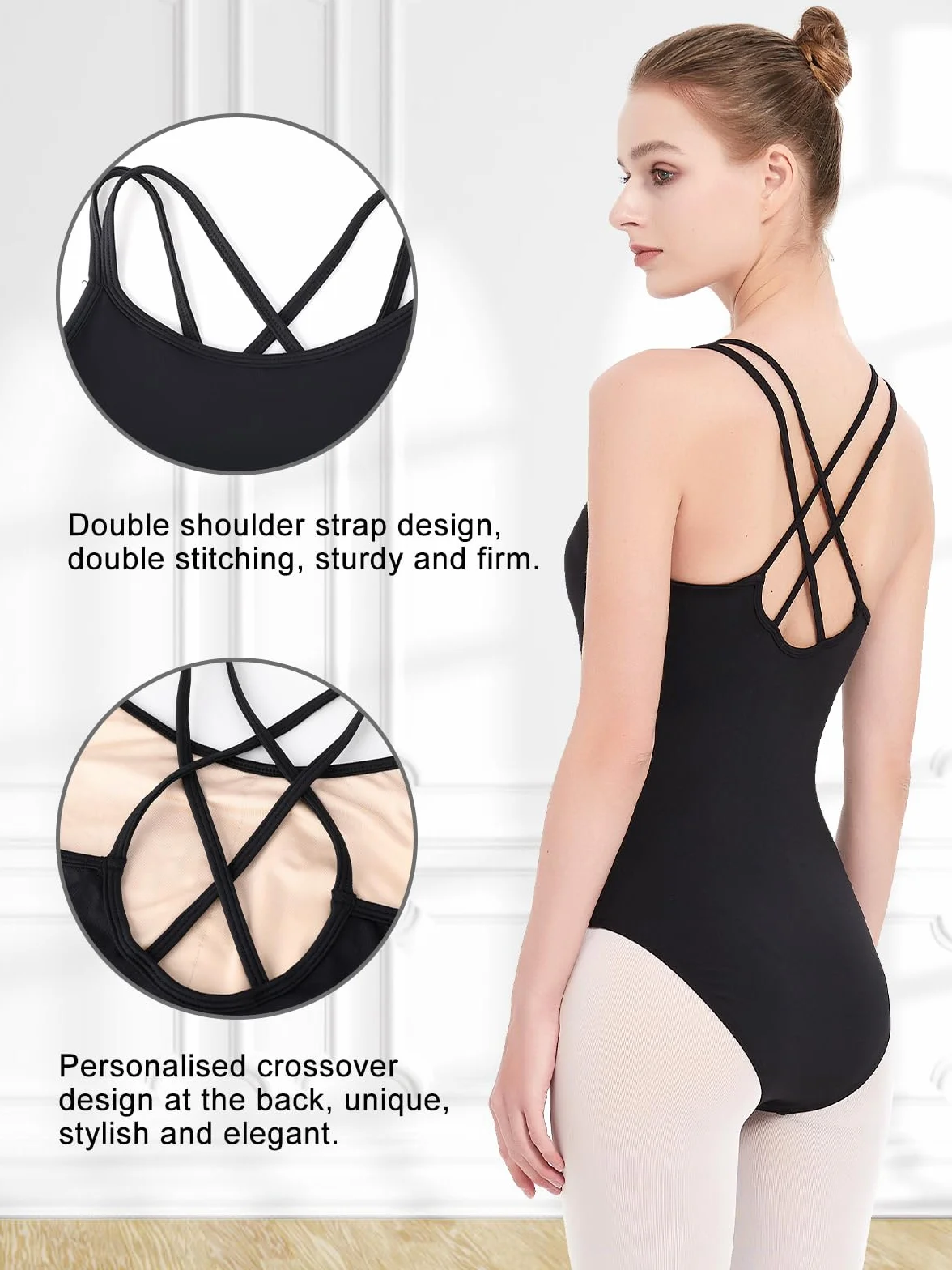Maillot camisola para mujer, para baile, ballet, gimnasia, color negro, de alta elasticidad, leotardos de baile