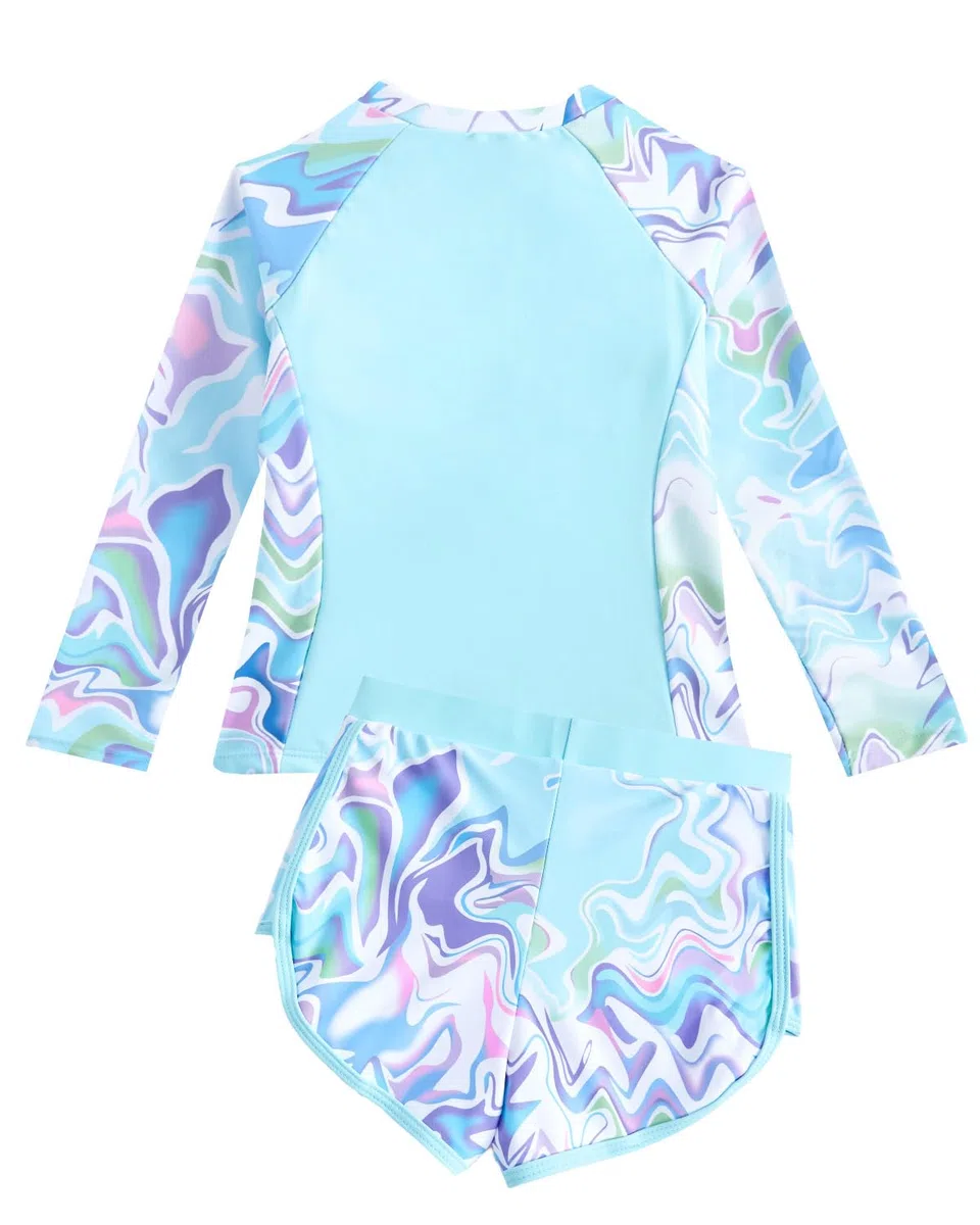 Bañador Niña con Sujetadores Acolchados, Traje De Baño Manga Larga Niña, De Dos Piezas UV Proteccion Solar para Adolescentes Chicas, 8-13 Años