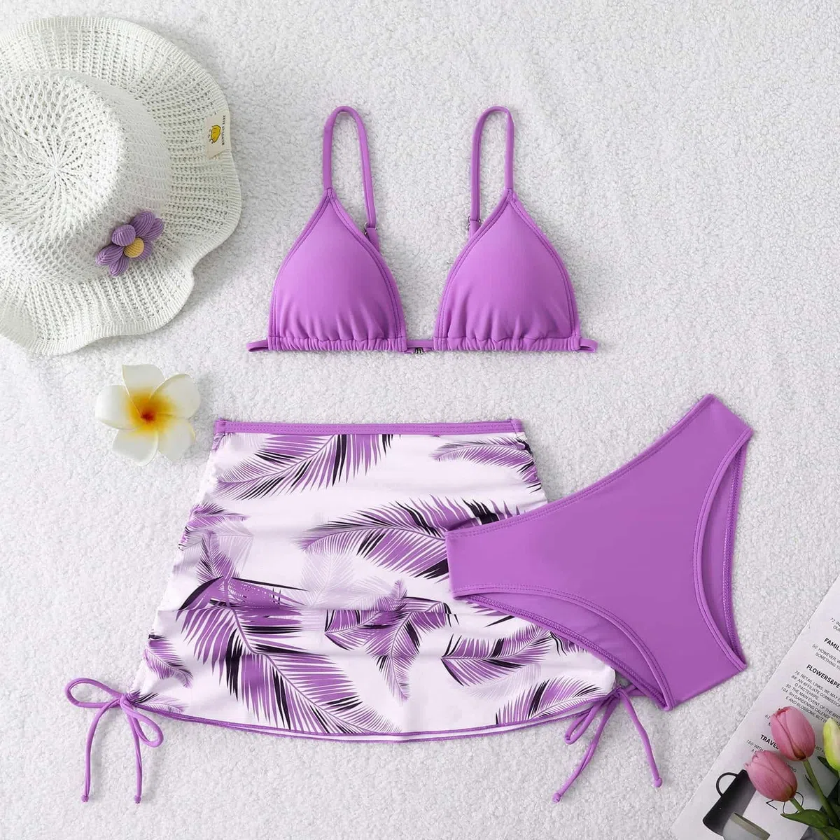Conjunto de Bikini para Niña 3 Piezas 3-12 Años Traje de Baño Niña Adolescente Natacion Bañador Piscina Trikini Tankini Deportivos Elegante Triangular y Bragas con Falda Sólido Vacaciones Playa