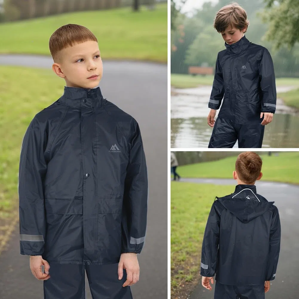 flintronic Chaqueto Para Niños, Chubasquero Impermeable con Capucha Desmontable, Cortavientos Niño Niña, Chaqueta Outdoor Running con Estuche
