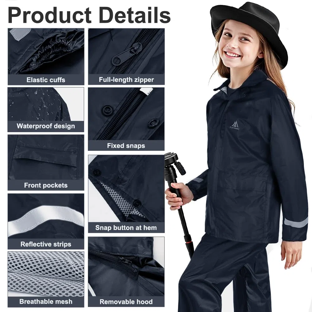 flintronic Chaqueto Para Niños, Chubasquero Impermeable con Capucha Desmontable, Cortavientos Niño Niña, Chaqueta Outdoor Running con Estuche