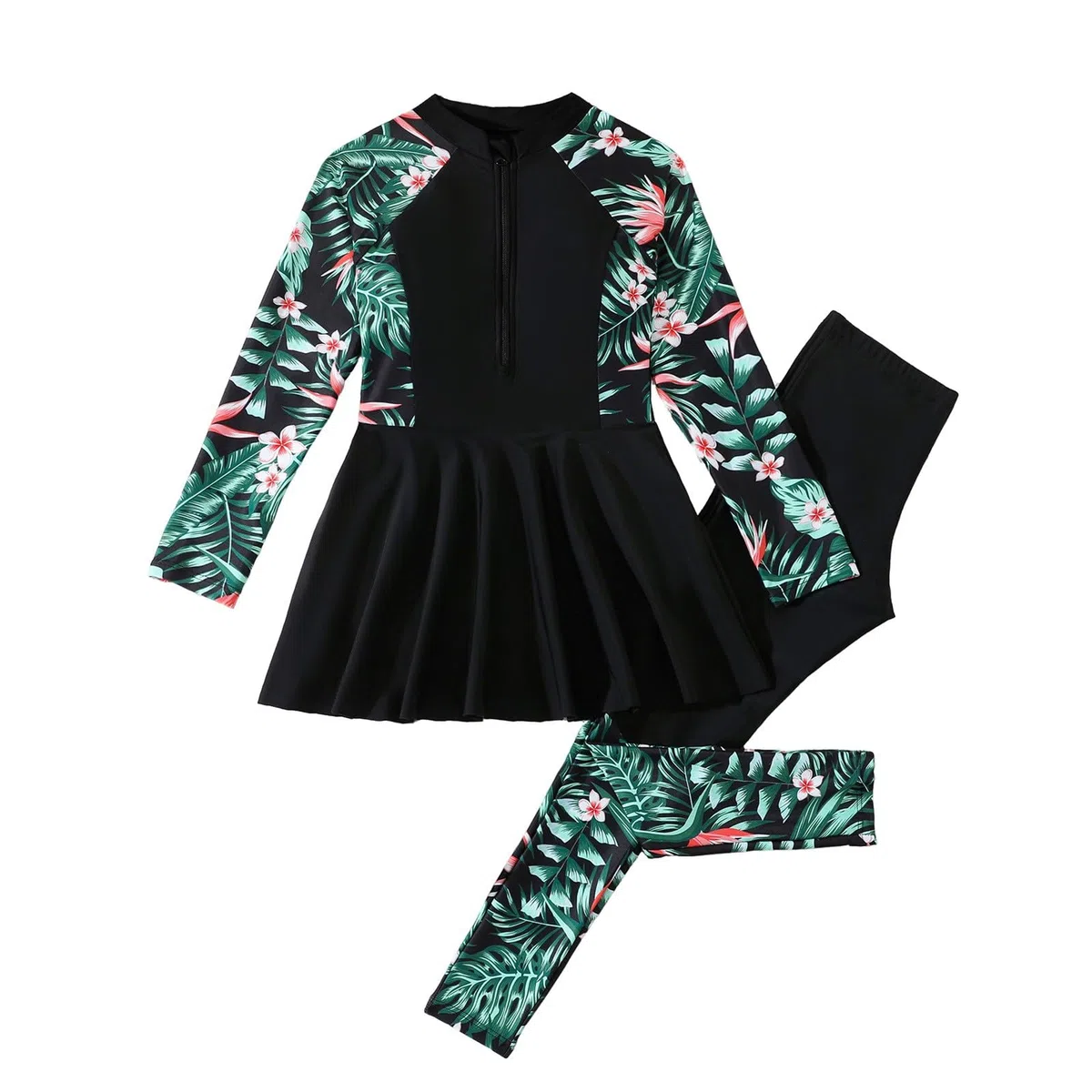 2026 Traje de baño de 2 Piezas para niña musulmán Burkini Modest Vestido de baño de Manga Larga y pantalón Conjunto Rashguard Anti UV