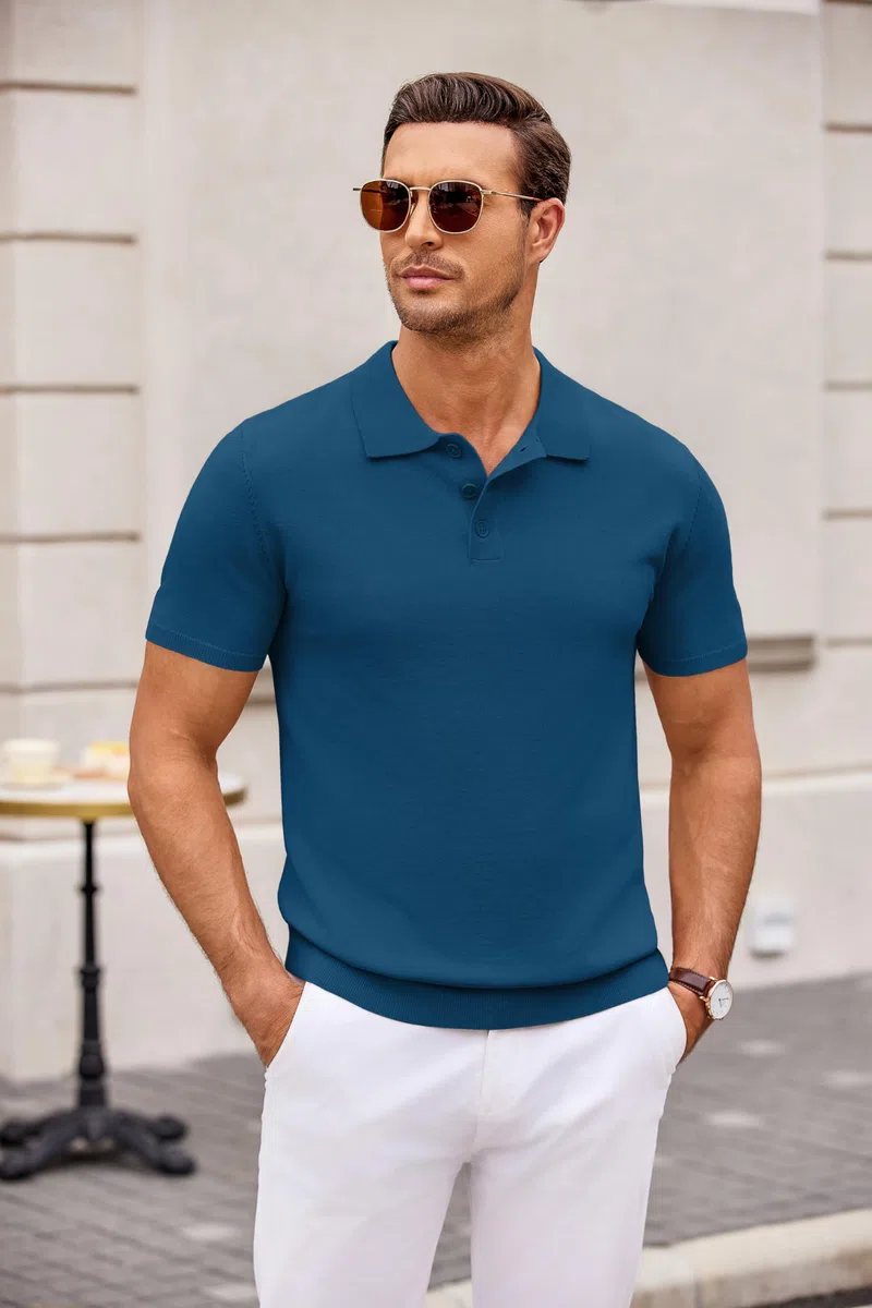 COOFANDY Camisas Polo Masculinas Camisas de Golf de Punto de Manga Corta Casual Camisas de Golf básicas de Verano Poloshirt de Color sólido