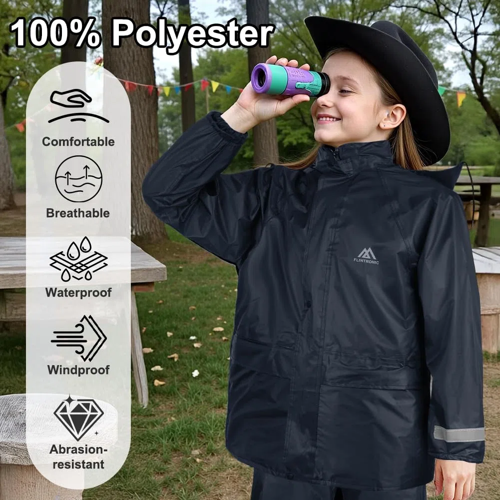 flintronic Chaqueto Para Niños, Chubasquero Impermeable con Capucha Desmontable, Cortavientos Niño Niña, Chaqueta Outdoor Running con Estuche